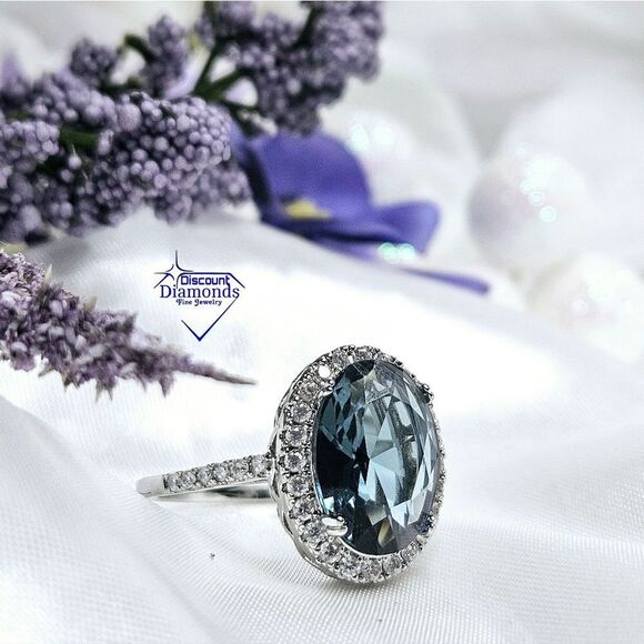 Blue Topaz & White Baguette Diamond Cocktail Ring on 925 Sterling Silver - Picture 7 of 7